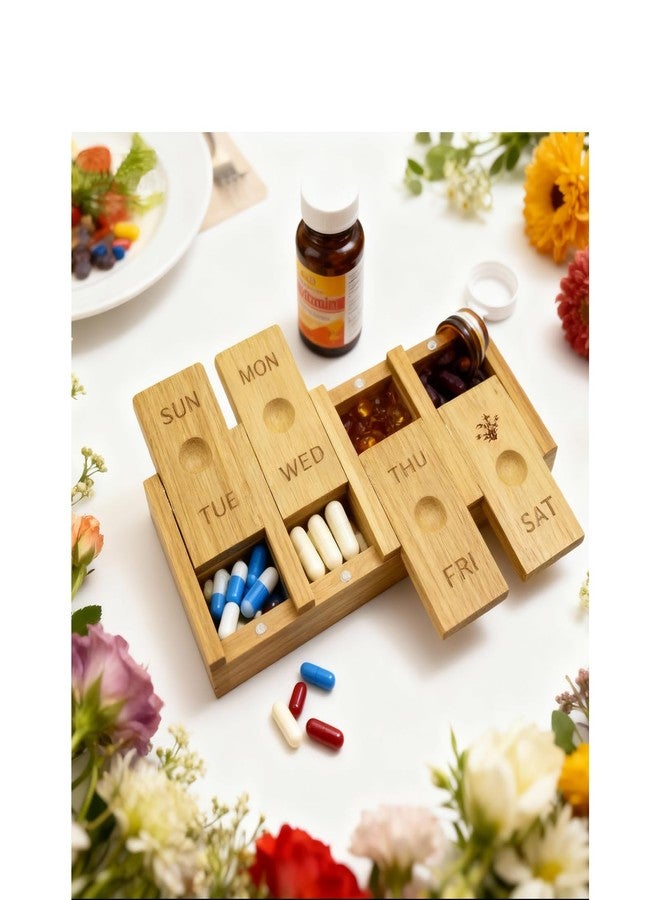 AODIYA 7-Day Bamboo Weekly Pill Organizer for Medicine Supplement, Arthritis Friendly Wood Pill Case Box for Vitamin, Daily Portable Travel Pill Holder Dispenser Container Keeper - Image 1